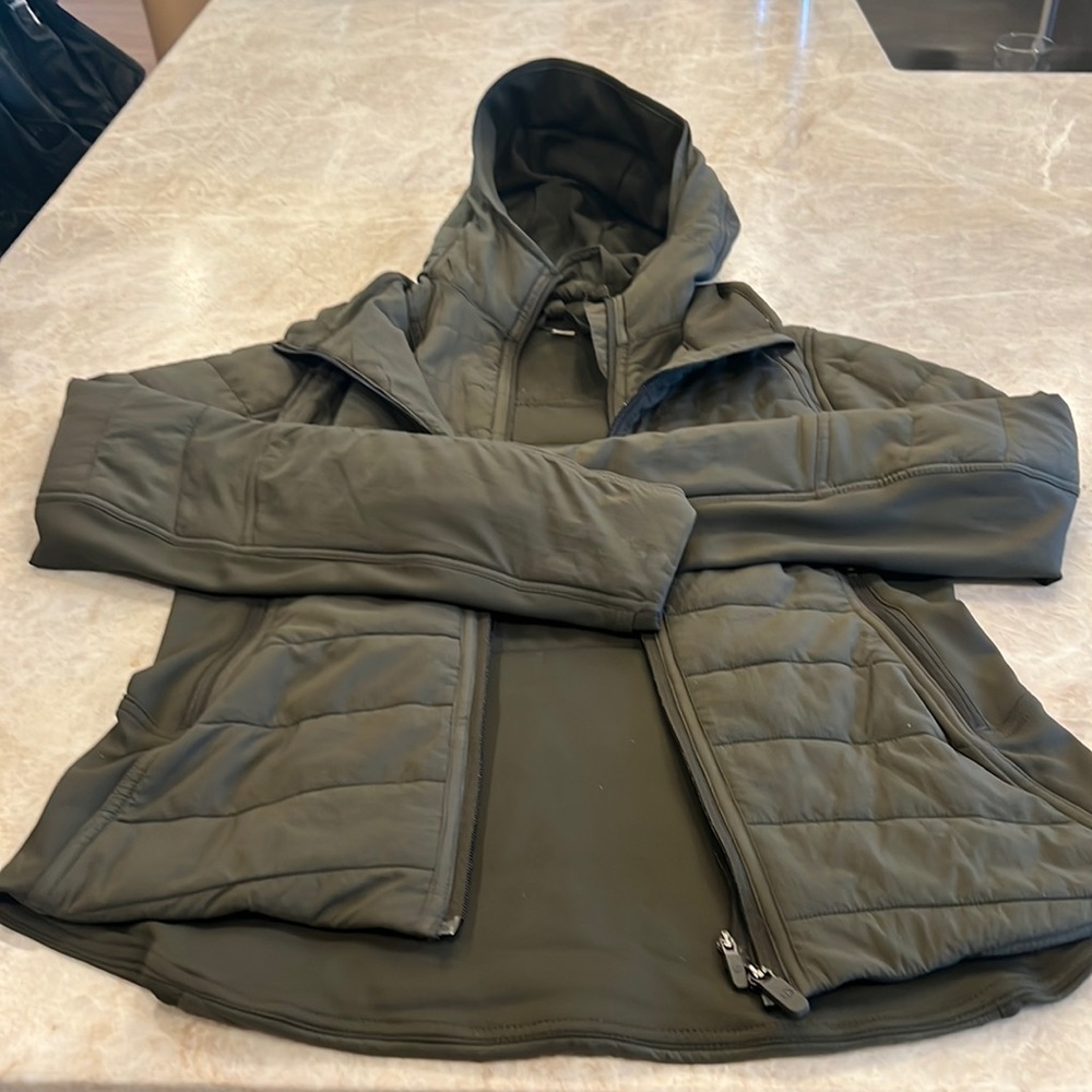 Lululemon zip jacket doubles as a hoodie and or a scuba jacket.